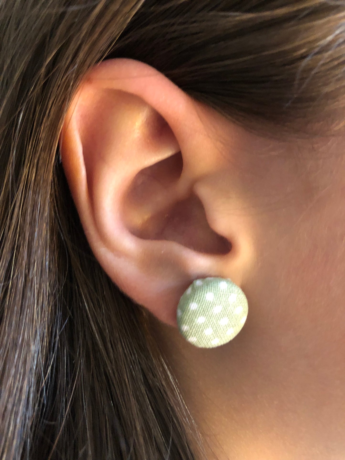 Fabric Studs Mint Polka Dot