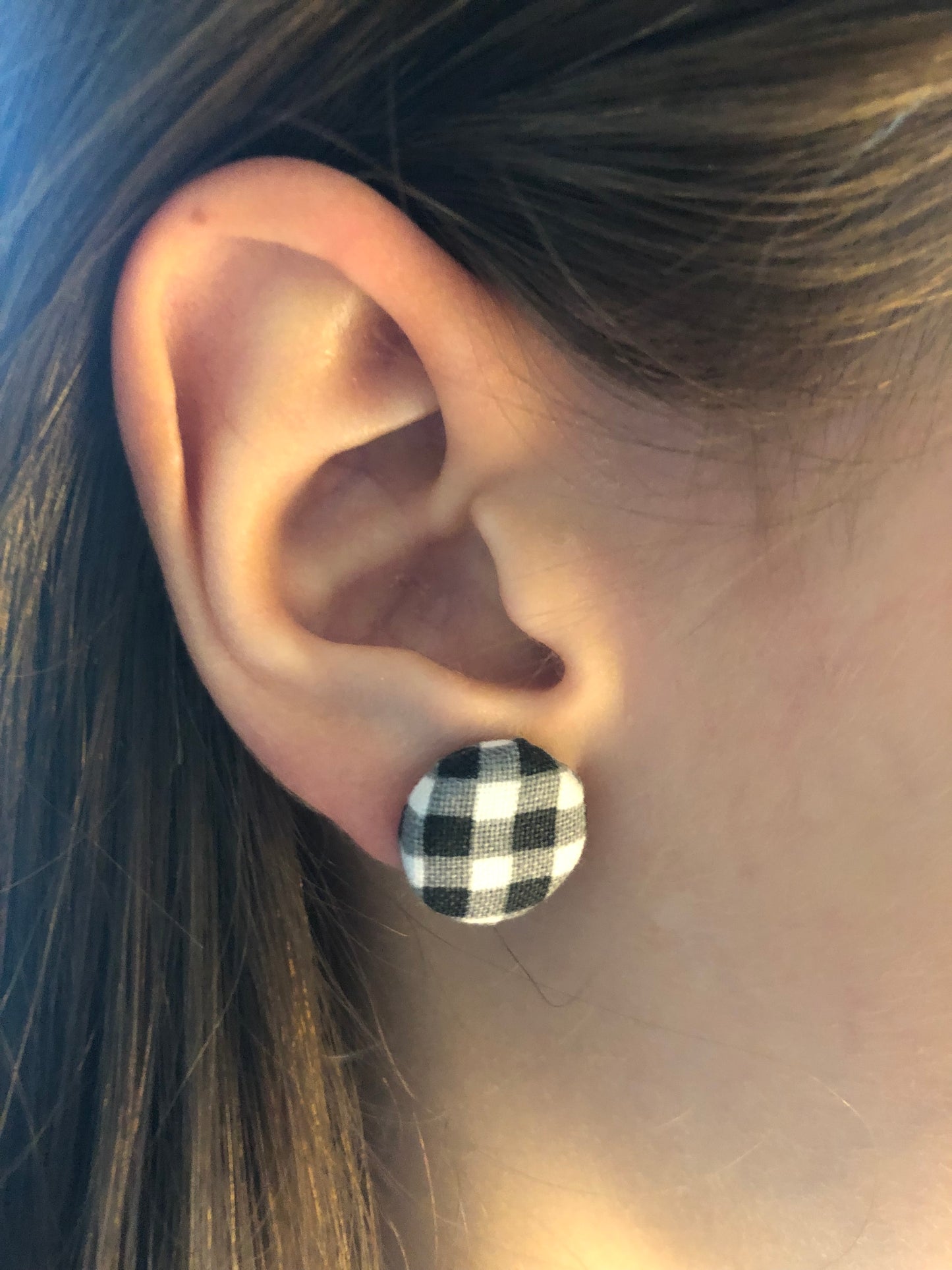 Fabric Studs Black & White Gingham